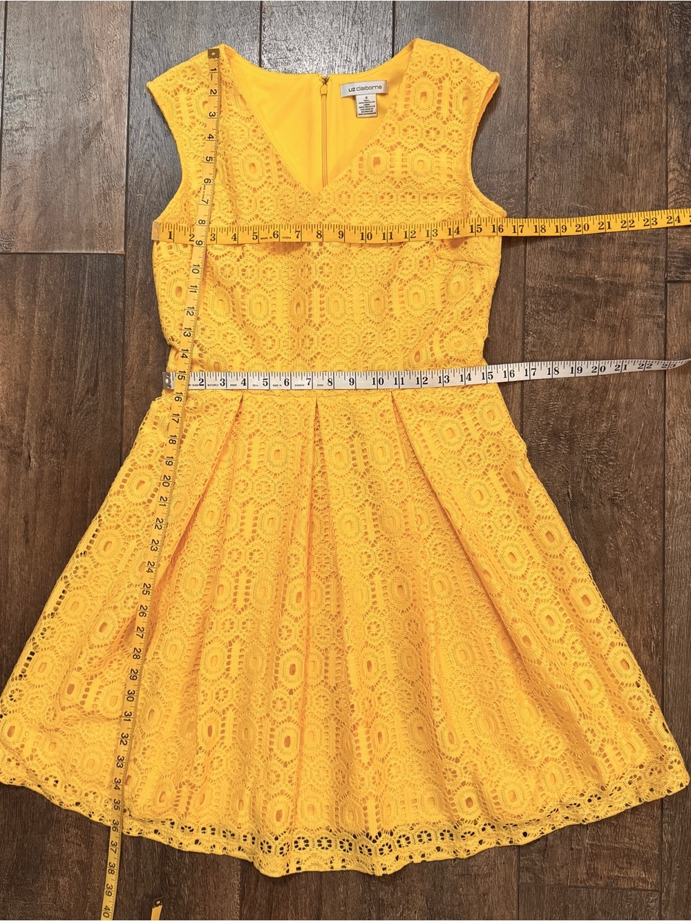 💖 Liz Claiborne Sleeveless Yellow Lace Dress, SZ 6 - Picture 11 of 16